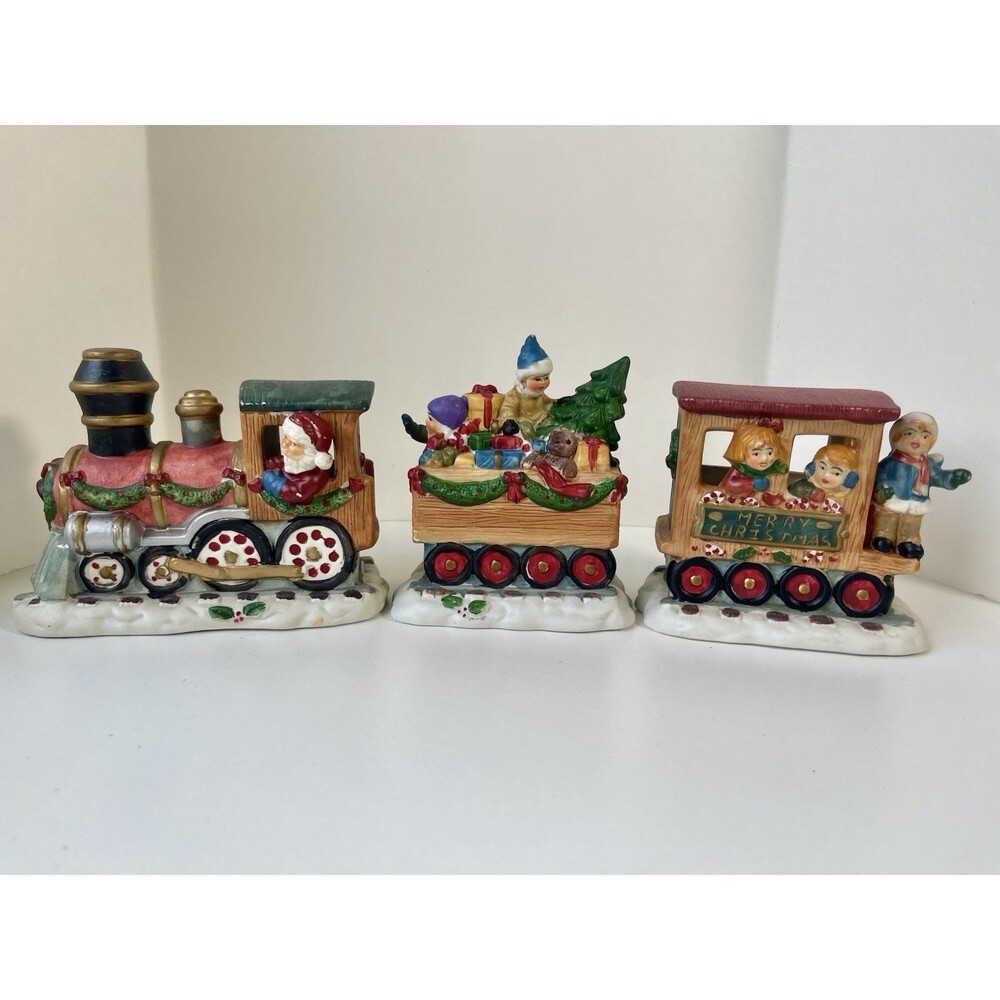 Hand Painted Porcelain Train Set 3 Santa Christmas